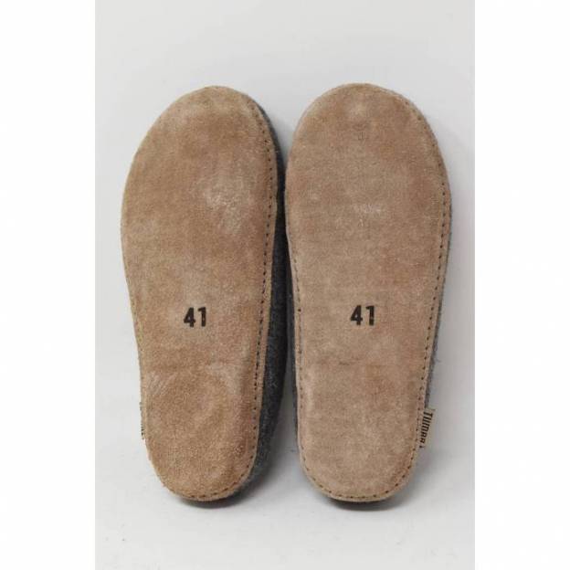 Felt slippers - Grey - Leather soles - 46EU