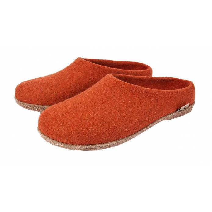 Felt slippers - Orange - Leather soles - 36EU