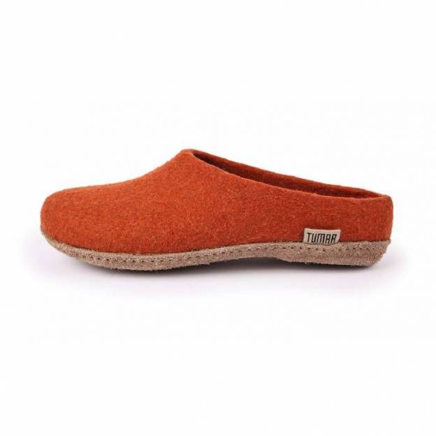 Felt slippers - Orange - Leather soles - 36EU