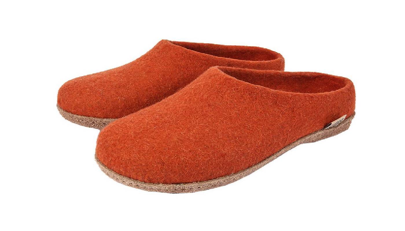 Felt slippers - Orange - Leather soles - 40EU