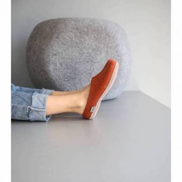 Felt slippers - Orange - Leather soles - 40EU