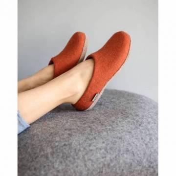 Felt slippers - Orange - Leather soles - 40EU