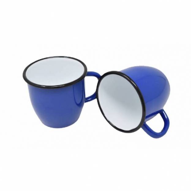 Set of 2 conical enamelled metal mug - Blue - 250 ml