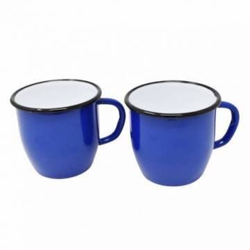 Set of 2 conical enamelled metal mug - Blue - 250 ml