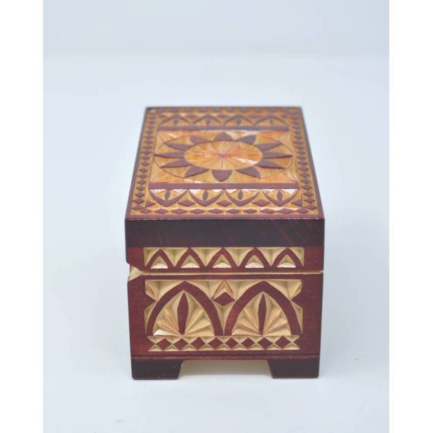 Boîte en bois décorée - 120x70x55 mm - Rouge Bordeaux