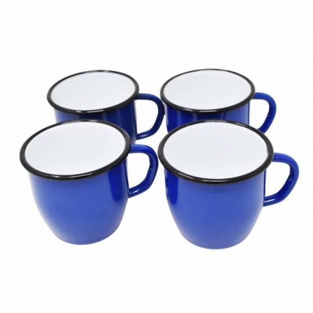 Set of 4 conical enamelled metal mug - Blue - 250 ml