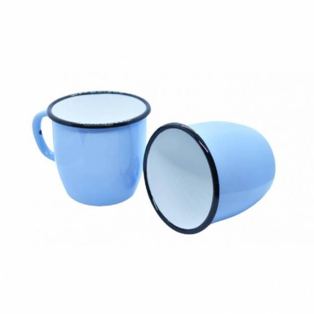 Set of 2 conical enamelled metal mug - Light blue - 250 ml