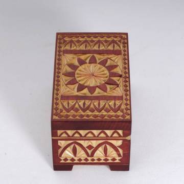 Boîte en bois décorée - 120x70x55 mm - Rouge Bordeaux