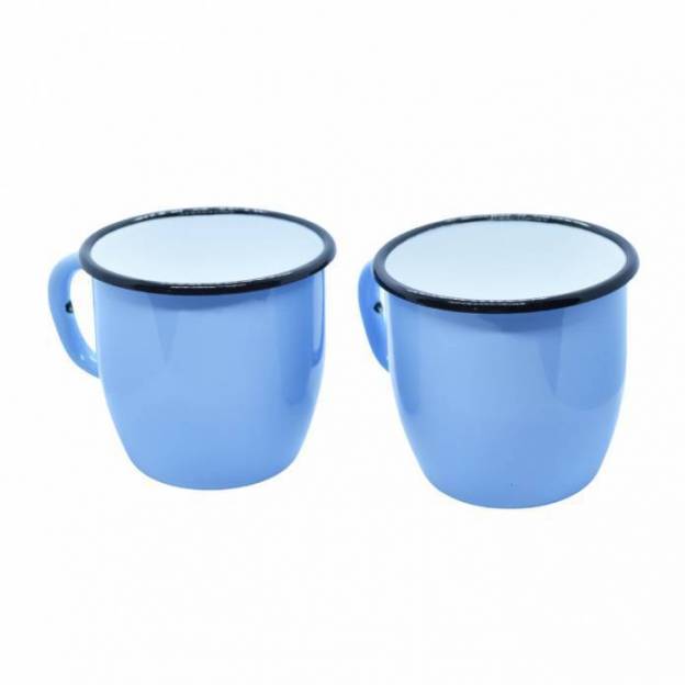 Set of 2 conical enamelled metal mug - Light blue - 250 ml