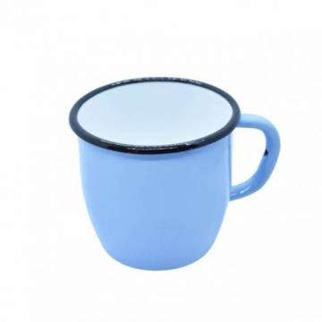 Set of 2 conical enamelled metal mug - Light blue - 250 ml