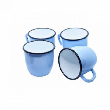 Set of 4 conical enamelled metal mug - Light blue - 250 ml