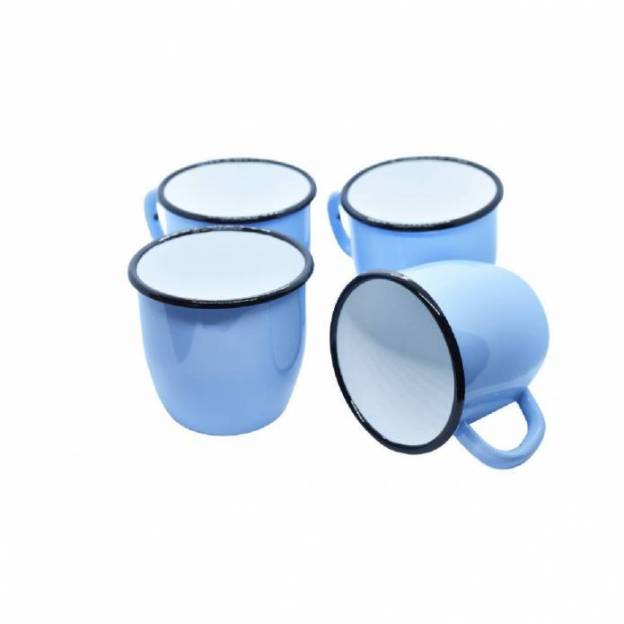 Mug Bleu Clair - Métal émaillé - 250 ml - Lot de 4