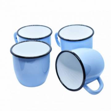 Set of 4 conical enamelled metal mug - Light blue - 250 ml