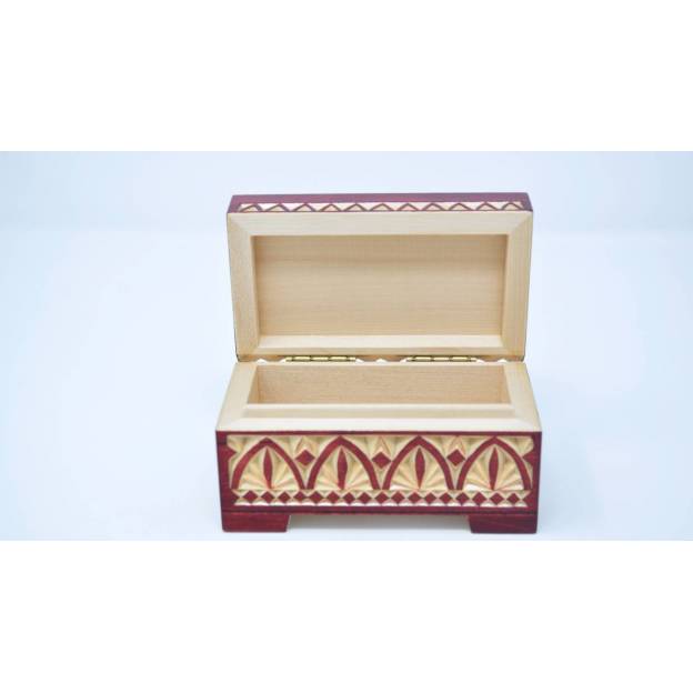 Boîte en bois décorée - 120x70x55 mm - Rouge Bordeaux