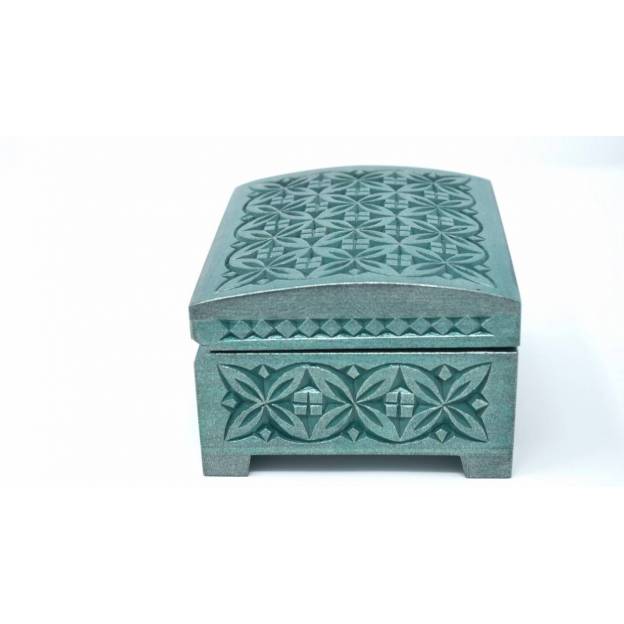 Boîte en bois décorée - 130x110x75 mm - Vert foncé