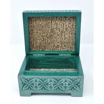 Boîte en bois décorée - 130x110x75 mm - Vert foncé