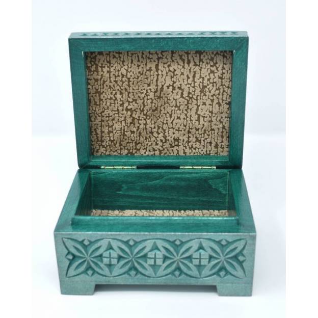 Boîte en bois décorée - 130x110x75 mm - Vert foncé
