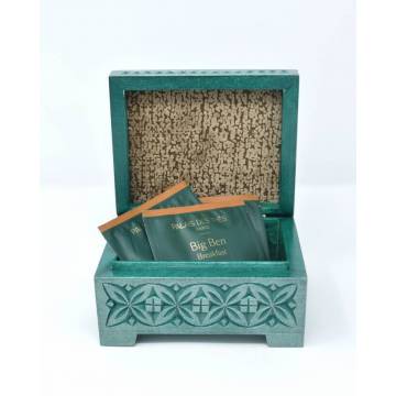 Boîte en bois décorée - 130x110x75 mm - Vert foncé
