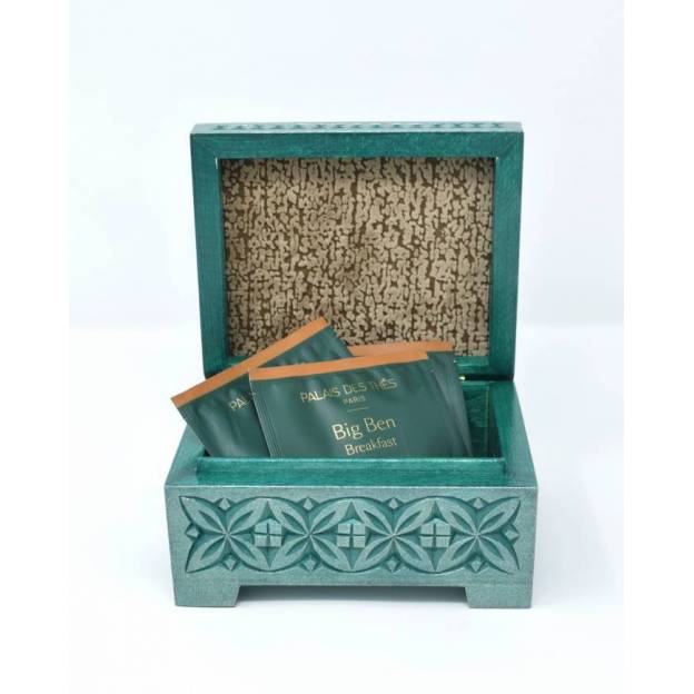 Boîte en bois décorée - 130x110x75 mm - Vert foncé