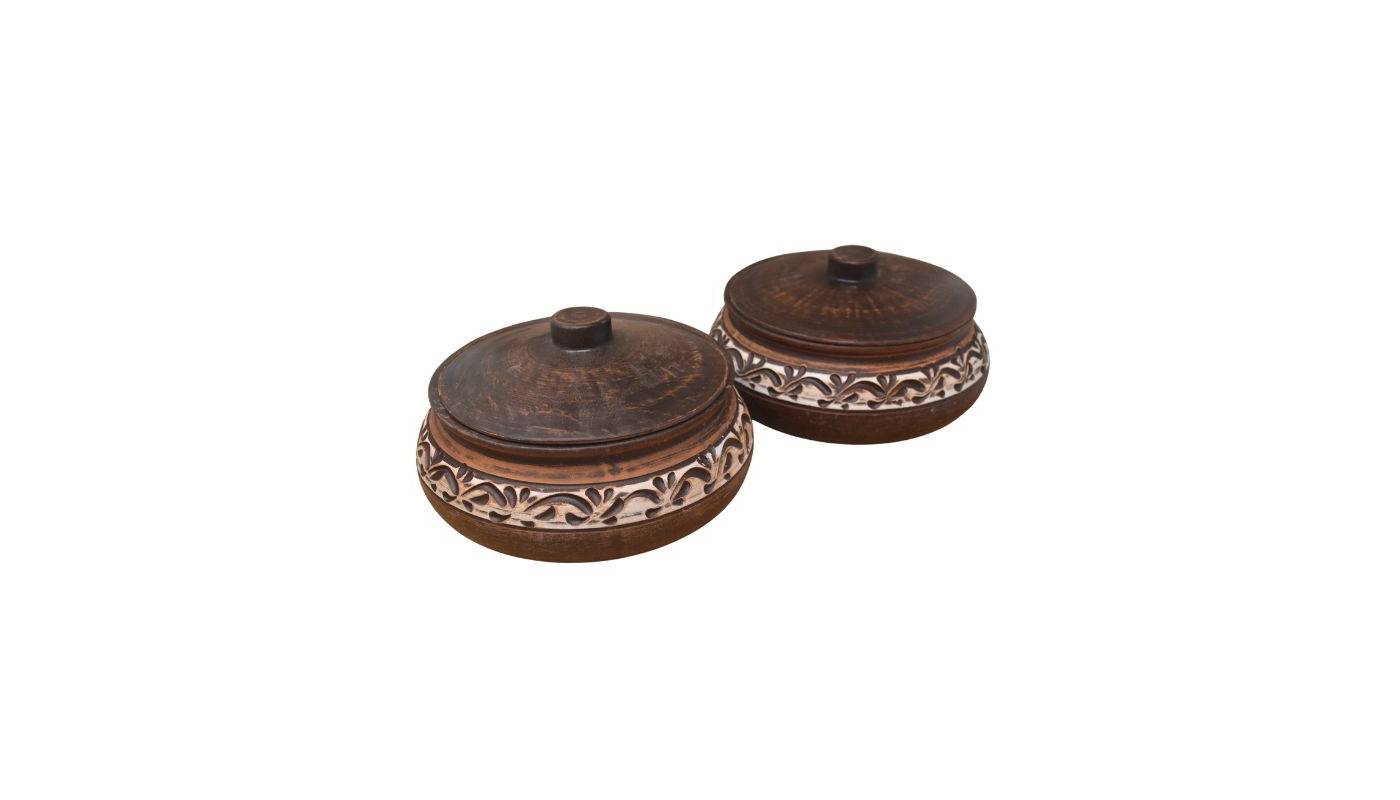 Cocottes / cassolettes en terre cuite avec décor engobe - Fait main