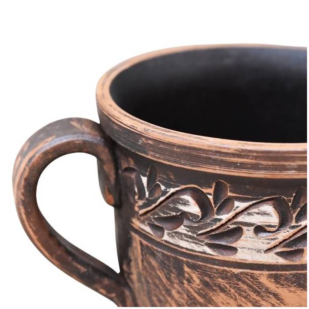 Set of 2 terracotta mugs - Engobe decor - 400 ml