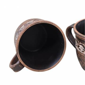 Set of 2 terracotta mugs - Engobe decor - 400 ml