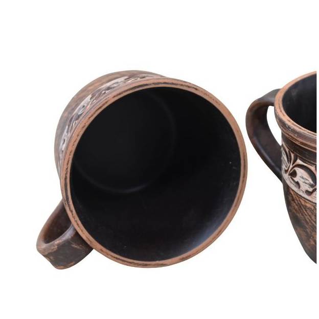 Set of 2 terracotta mugs - Engobe decor - 400 ml