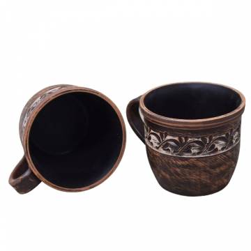 Set of 2 terracotta mugs - Engobe decor - 400 ml