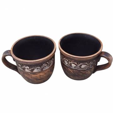 Mugs en terre cuite - 400 ml - Engobe - Lot de 2