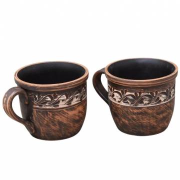 Mugs en terre cuite - 400 ml - Engobe - Lot de 2