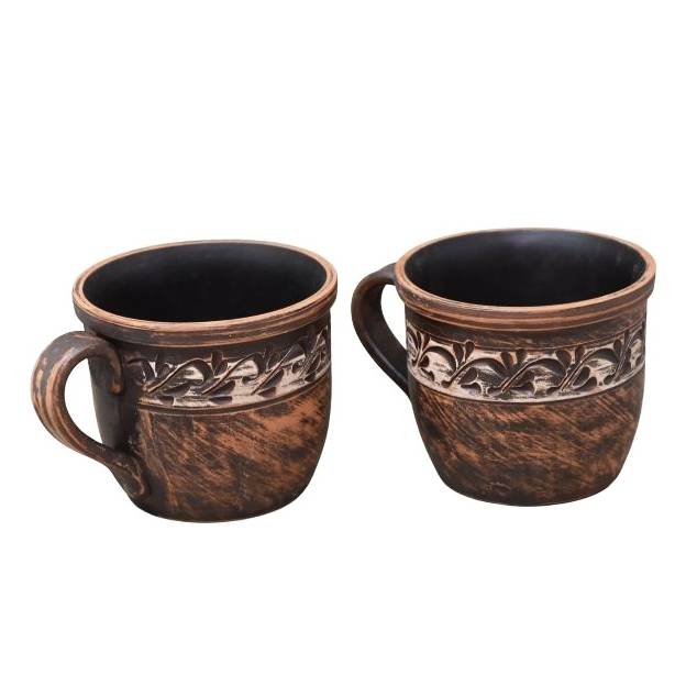 Mugs en terre cuite - 400 ml - Engobe - Lot de 2