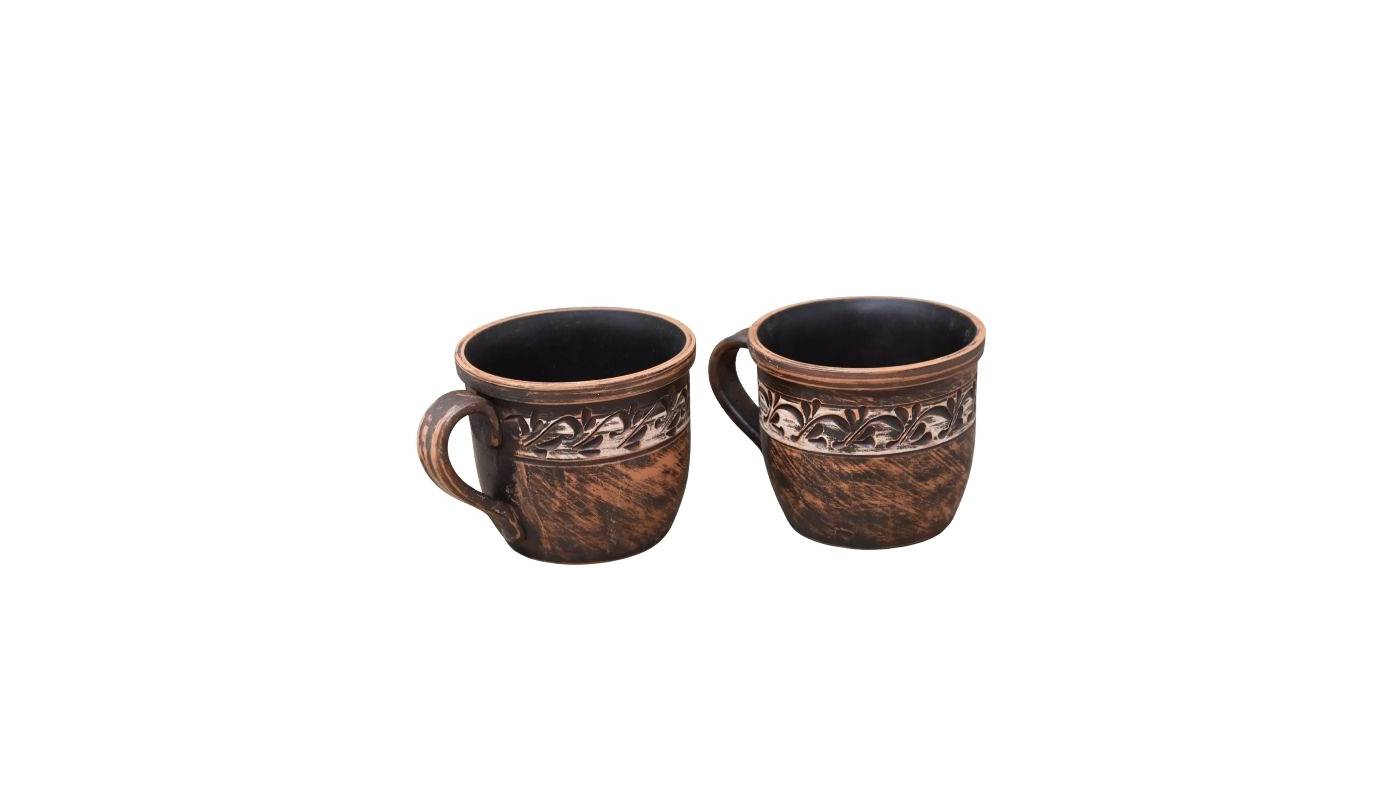 Mugs en terre cuite - 400 ml - Engobe - Lot de 2