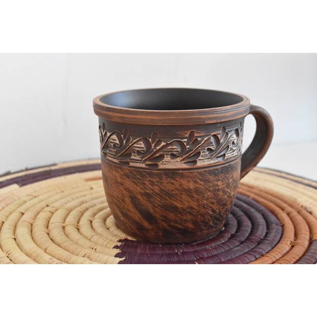 Set of 2 terracotta mugs - Engobe decor - 400 ml