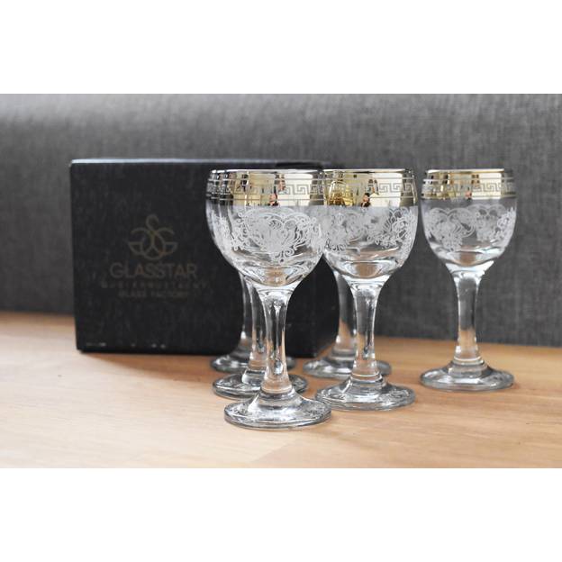 Set of 6 cordial glasses - "Baroque" decor