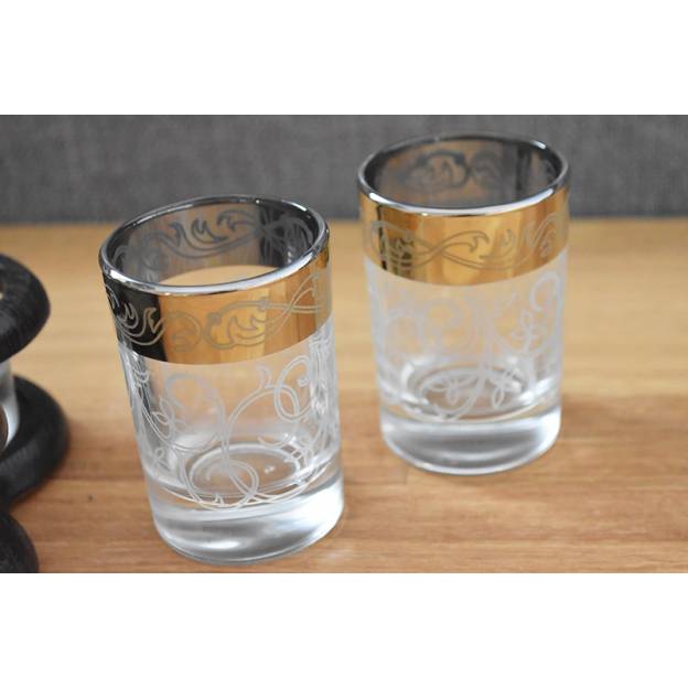 6 cordial glasses - With wooden bar