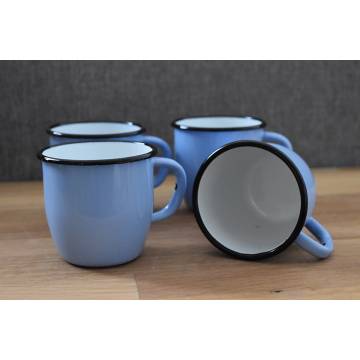 Set of 4 conical enamelled metal mug - Light blue - 250 ml