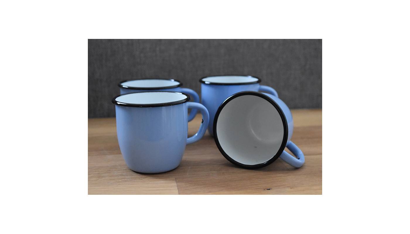 Set of 4 conical enamelled metal mug - Light blue - 250 ml