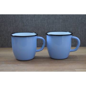 Set of 2 conical enamelled metal mug - Light blue - 250 ml