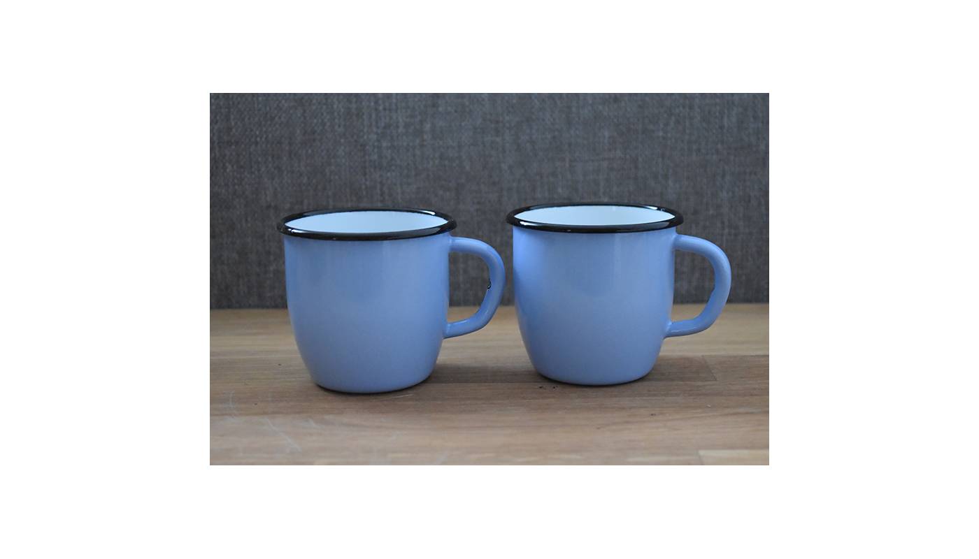 Set of 2 conical enamelled metal mug - Light blue - 250 ml