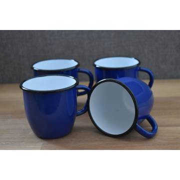 Set of 4 conical enamelled metal mug - Blue - 250 ml