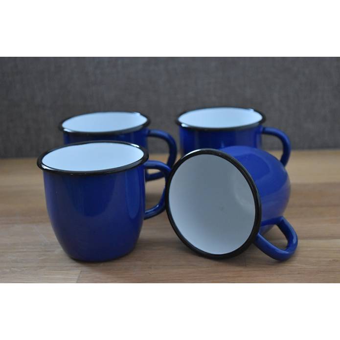 Set of 4 conical enamelled metal mug - Blue - 250 ml