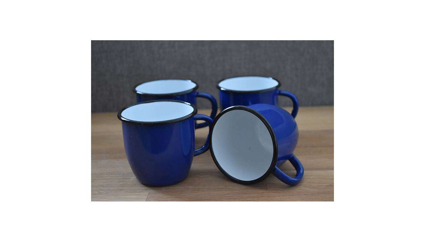 Mug Bleu - Métal émaillé - 250 ml - Lot de 4