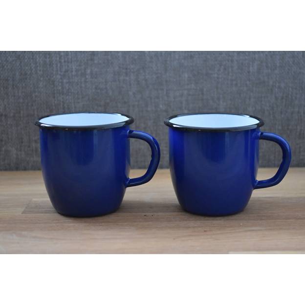 Set of 2 conical enamelled metal mug - Blue - 250 ml