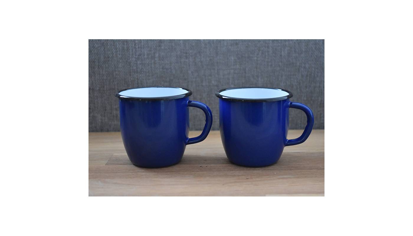 Set of 2 conical enamelled metal mug - Blue - 250 ml