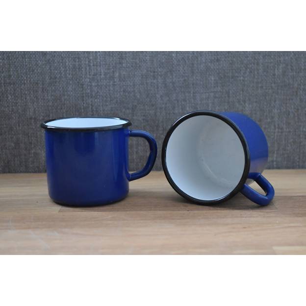 2 enamelled metal mugs - 250 ml - Blue