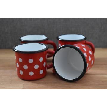 4 metallic mugs - Ceramic-like - Red with dots - 250 ml