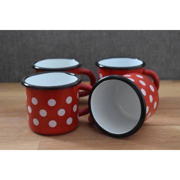 Mug Rouge à Pois Blancs - Métal émaillé - 250 ml - Lot de 2