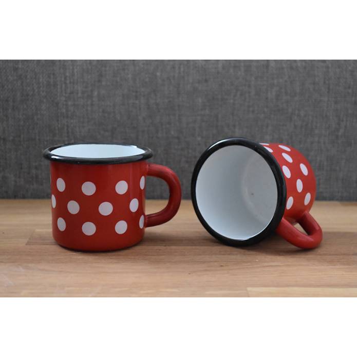 2 metallic mugs - Ceramic-like - Red with dots - 250 ml