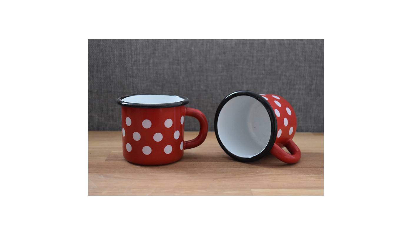 Mug Rouge à Pois Blancs - Métal émaillé - 250 ml - Lot de 2