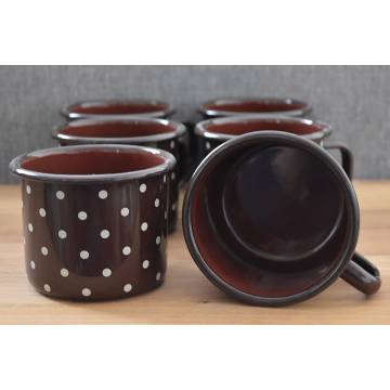 6 enamelled metal mugs - 500 ml - Chocolat with dots